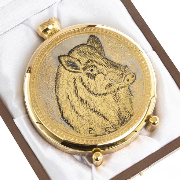 Фляжка с гравюрой &amp;quot;Кабан&amp;quot; Златоуст 123484