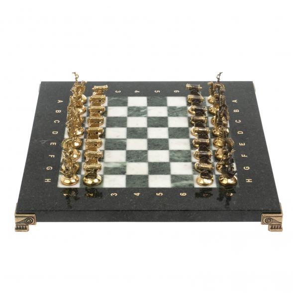 Шахматы &amp;quot;Итальянская война&amp;quot; фигуры бронза доска 28х28 см из мрамора и змеевика 128252