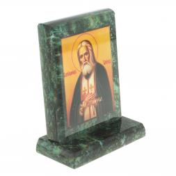 Икона настольная Серафим Саровский малая змеевик 7,5х3,5х8 см