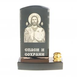 Икона с подсвечником &amp;quot;Спаситель&amp;quot; камень обсидиан
