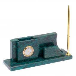 Визитница с часами "Силуэт" камень змеевик