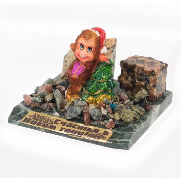 Сувенир &amp;quot;Обезьянка с елкой №3&amp;quot; змеевик 116757