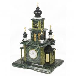 Часы "Храм" камень змеевик мрамор малый