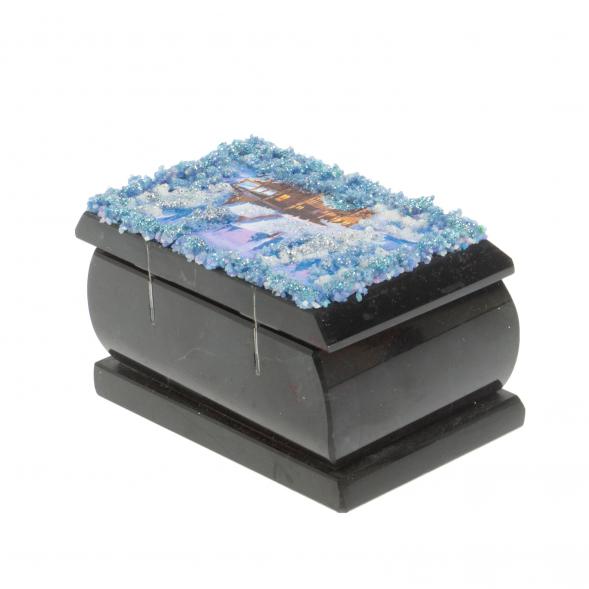 Шкатулка &amp;quot;Зимний пейзаж с домиком&amp;quot; змеевик каменная крошка 10х6,5х6 см 127308