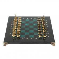 Шахматы "Итальянская война" фигуры бронза доска 28х28 см из змеевика