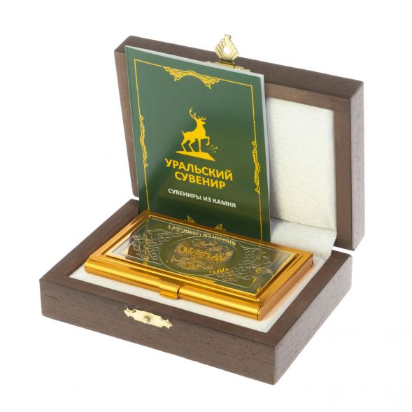 Визитница карманная &amp;quot;Герб РФ&amp;quot; с фианитами Златоуст 128784