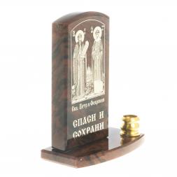 Икона с подсвечником &amp;quot;Св. Петр и Св. Феврония&amp;quot; камень обсидиан