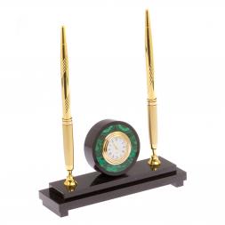 Часы настольные с двумя ручками камень малахит
