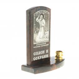 Икона с подсвечником &amp;quot;Св. Серафим Саровский&amp;quot; камень обсидиан