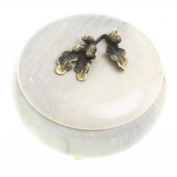 Шкатулка круглая &amp;quot;Желуди&amp;quot; камень мрамор 15х15х8 см