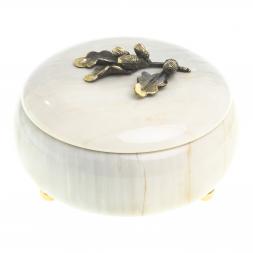 Шкатулка круглая &amp;quot;Желуди&amp;quot; камень мрамор 15х15х8 см