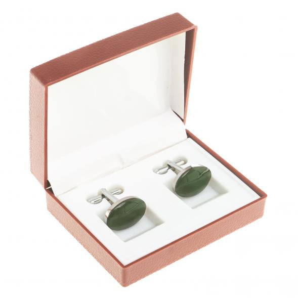 Запонки камень нефрит овальные 123839