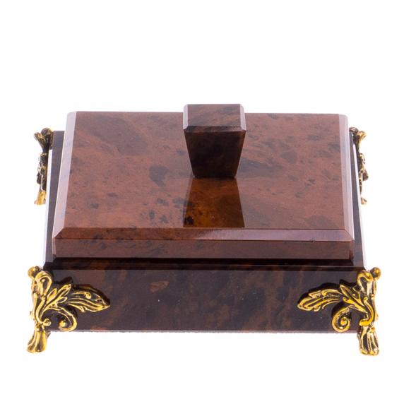 Шкатулка из обсидиана на ножках 12х12х5,5 см 124726