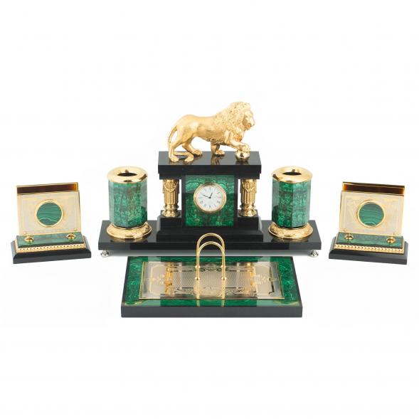 Настольный набор &amp;quot;Лев&amp;quot; малахит долерит 118869