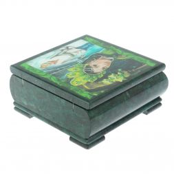 Шкатулка "Хозяйка медной горы и Данила мастер" из змеевика 18х18х8 см