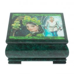 Шкатулка "Хозяйка медной горы и Данила мастер" из змеевика 18х18х8 см