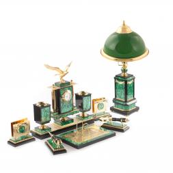 Письменный набор &amp;quot;Сенатор&amp;quot; с лампой камень малахит Златоуст