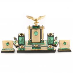 Письменный набор &amp;quot;Сенатор&amp;quot; с лампой камень малахит Златоуст