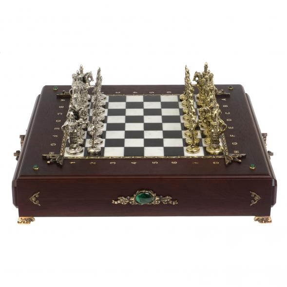 Шахматы деревянные с камнем &amp;quot;Русь&amp;quot; фигуры металлические 121346