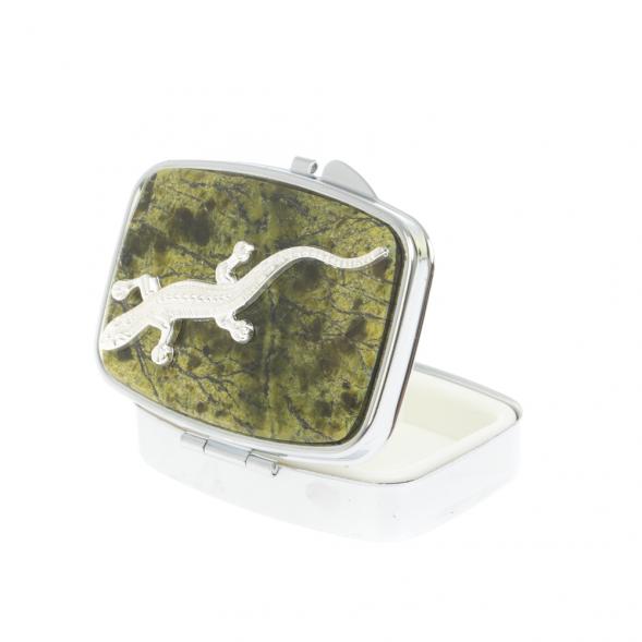 Таблетница на 2 отделения змеевик с ящерицей цвет серебро 127228