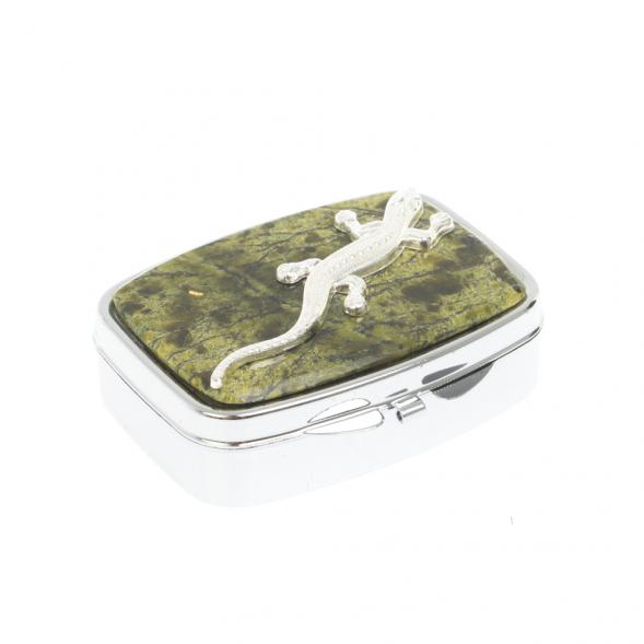 Таблетница на 2 отделения змеевик с ящерицей цвет серебро 127228