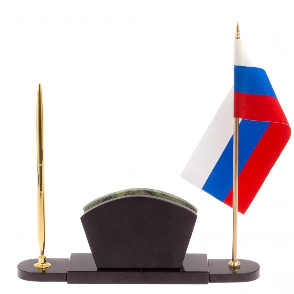 Визитница с флагом и гербом РФ камень жадеит 125315