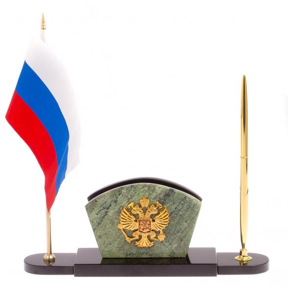 Визитница с флагом и гербом РФ камень жадеит 125315