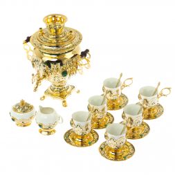 Самовар &amp;quot;Малахитовые узоры&amp;quot; с сервизом на 6 персон Златоуст