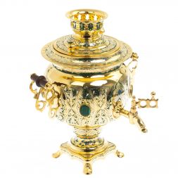 Самовар &amp;quot;Малахитовые узоры&amp;quot; с сервизом на 6 персон Златоуст