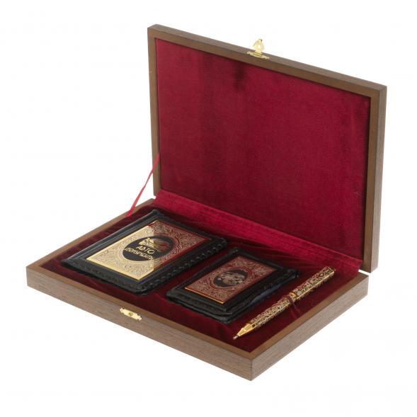 Подарочный набор &amp;quot;Автомобилист&amp;quot; обложка для автодокументов, визитница и ручка с гравюрой Златоуст 127393