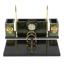 Настольный прибор &amp;quot;Щит&amp;quot; камень змеевик с символикой РФ