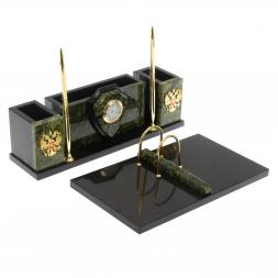 Настольный прибор &amp;quot;Щит&amp;quot; камень змеевик с символикой РФ