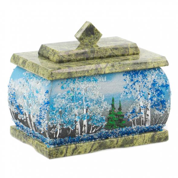 Шкатулка змеевик рисунок Зима 11х8х9,5 см 119958