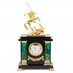 Часы из малахита с бронзой &amp;quot;Георгий Победоносец&amp;quot;