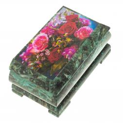 Шкатулка с иллюстрацией &amp;quot;Розы&amp;quot; камень змеевик 17,5х9,5х7,5 см