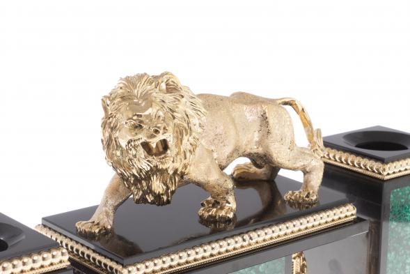 Настольный прибор &amp;quot;Рычащий лев&amp;quot; камень малахит 124272