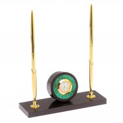 Часы с двумя ручками камень малахит