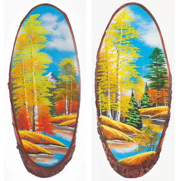 Панно на срезе дерева &amp;quot;Осень&amp;quot; вертикальное 60-65 см каменная крошка 111095