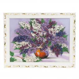 Картина из каменной крошки "Букет сирени" 30х40 см в багете сиреневый фон