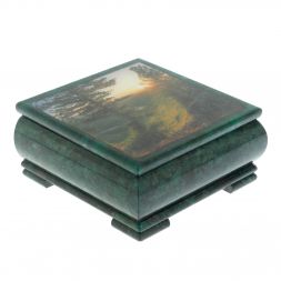 Шкатулка &amp;quot;Закат&amp;quot; из змеевика 18х18х8 см