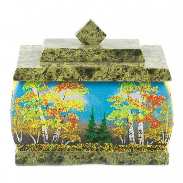 Шкатулка змеевик рисунок Осень 11х8х9,5 см 119959