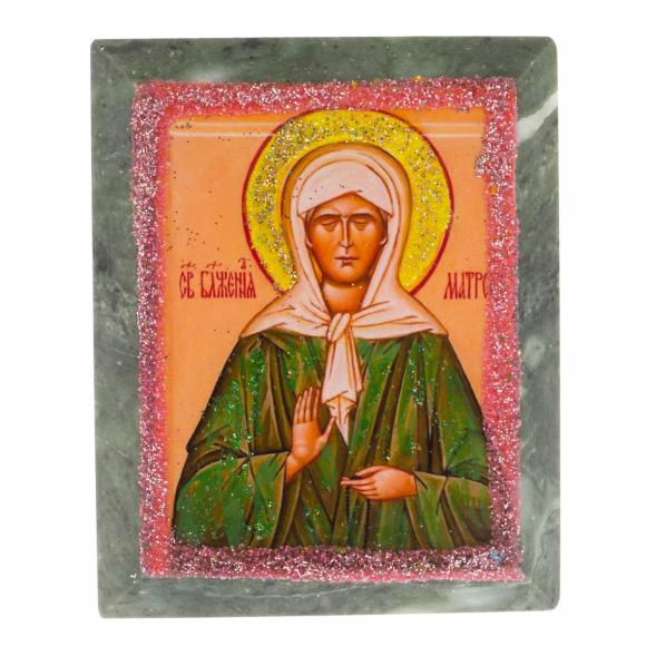 Икона настольная &amp;quot;Святая Матрона&amp;quot; камень змеевик 9х7,2х3 см 121447