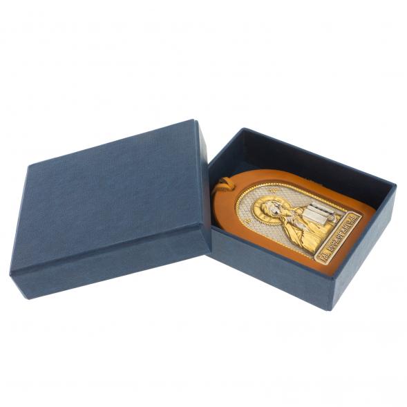 Оберег в машину с иконой &amp;quot;Спаситель&amp;quot; коричневая кожа Златоуст 122467