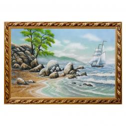 Картина &amp;quot;Пейзаж с парусником&amp;quot; багет 46х66 см, каменная крошка