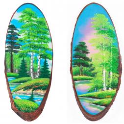 Панно на срезе дерева "Лето" вертикальное 60-65 см каменная крошка