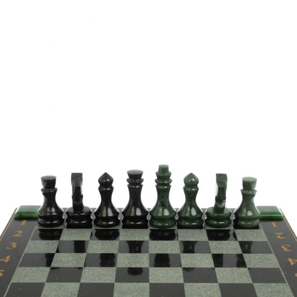 Шахматы с гравировкой &amp;quot;Турнирные&amp;quot; доска 42х42 см нефрит, габбро 129391