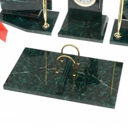 Настольный канцелярский набор с гербом и флагом России камень змеевик