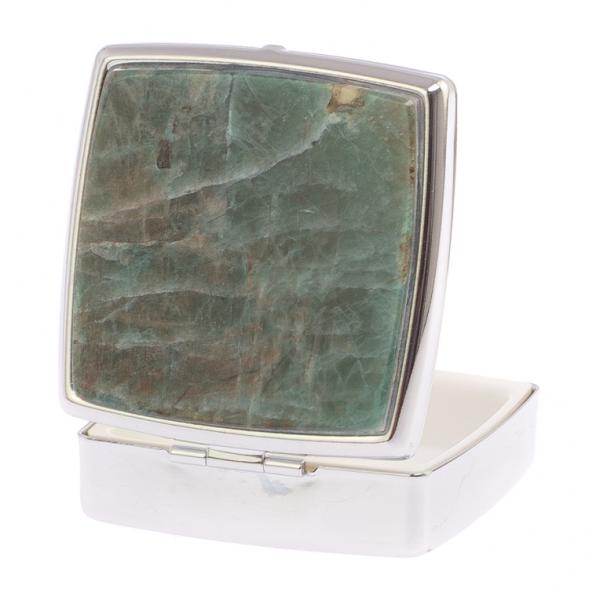 Таблетница на 2 отделения камень зеленый апатит цвет серебро 125950