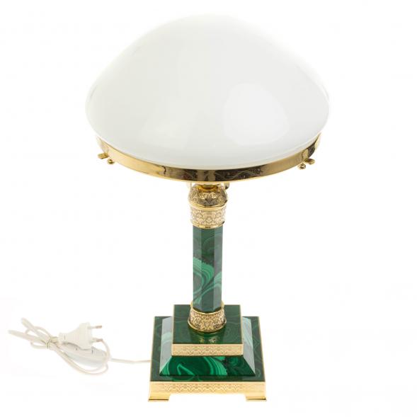Лампа настольная из малахита с белым плафоном 129973