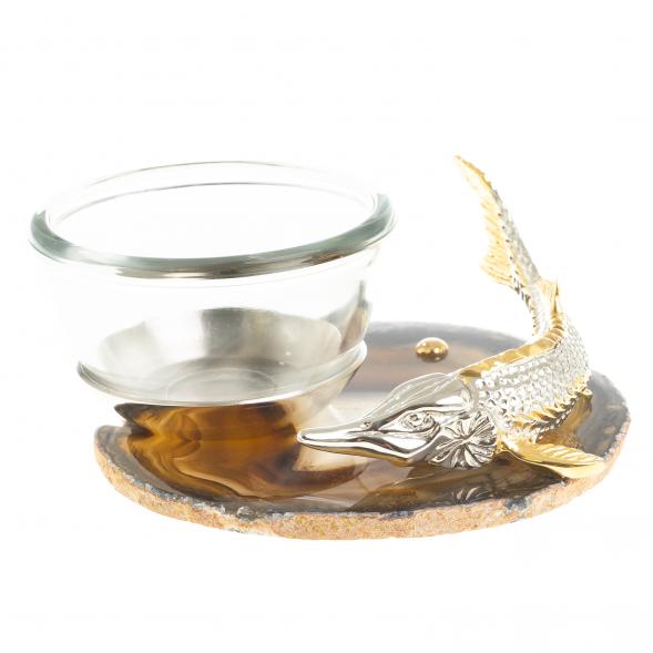 Икорница на агате &amp;quot;Стерлядка&amp;quot; Златоуст 122605